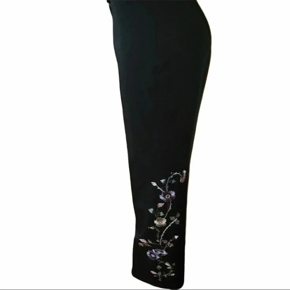 Tailor by B. Moss 6‎ black dress pants with embroidered flowers Boho Retro Y2K - Picture 1 of 6